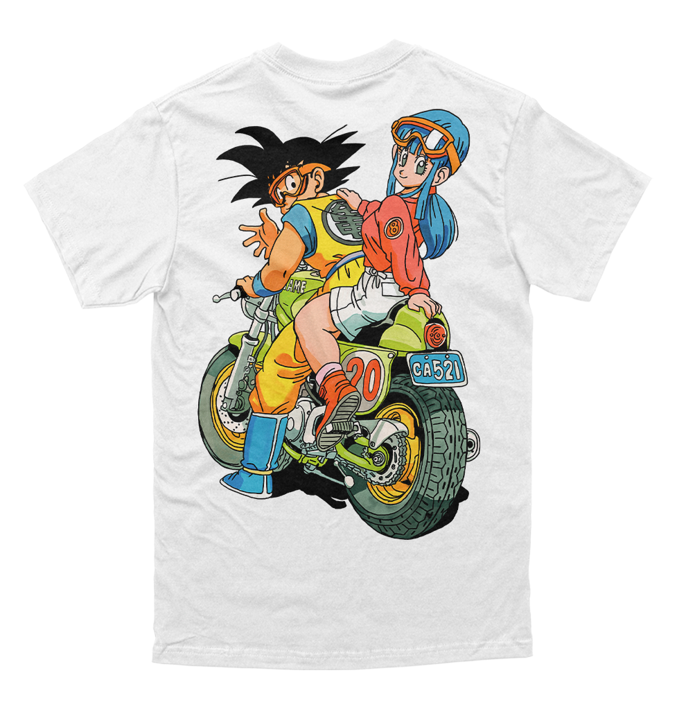 Polera Goku y Bulma (moto)